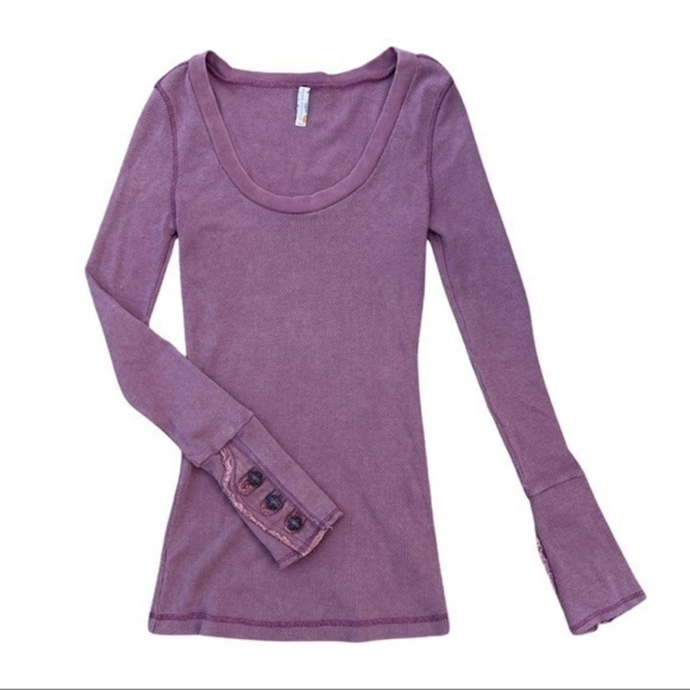 Free People • Motor Button Cuff Long Sleeve Thermal Top Mamba Dark Rose M